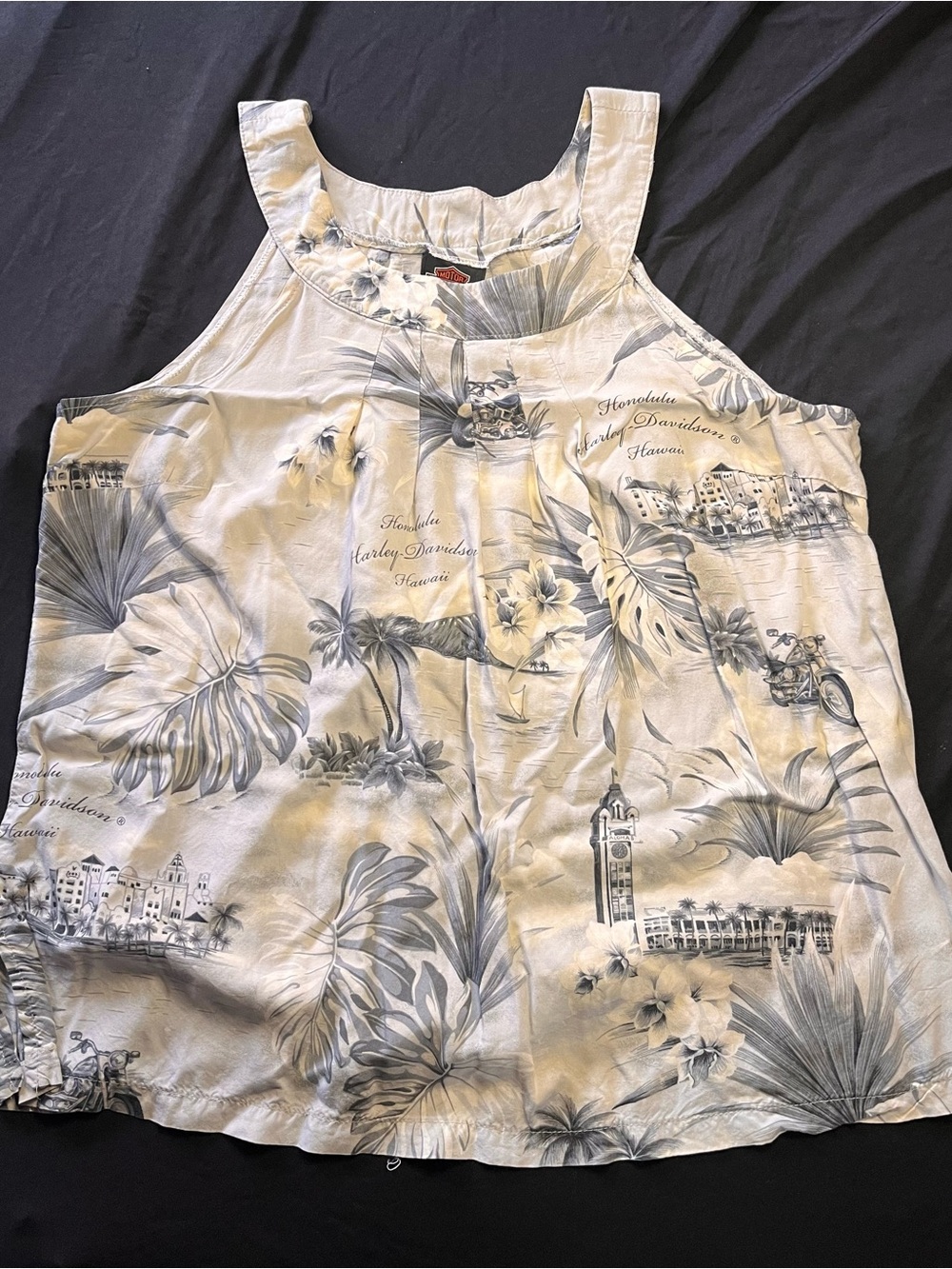 Harley-Davidson Women’s Hawaiian Print Halter Tank - White & Gray